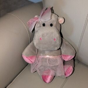 Adorable Pink and Gray Stuffed Hippo Toy